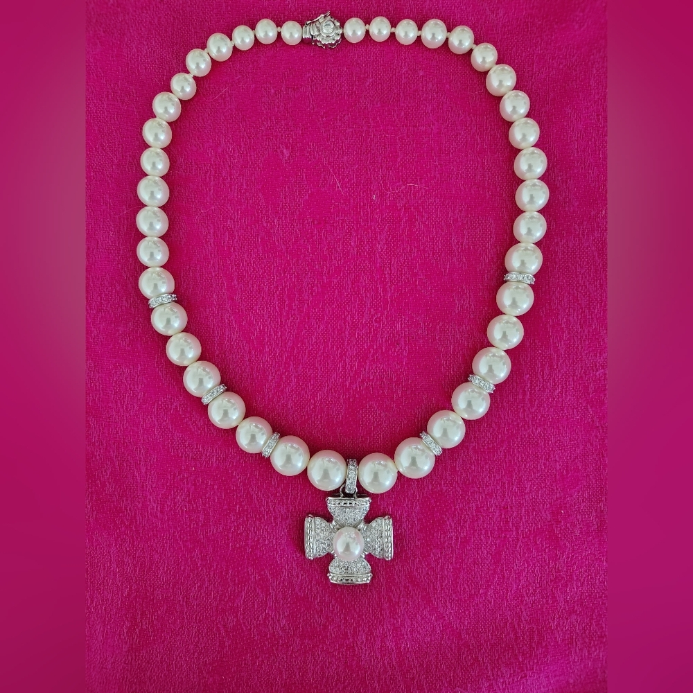 Judith Ripka Simulated Pear Necklace With Maltese Enhancer